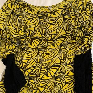 Boho chic long sleeve yellow and black top.
